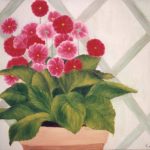 Primevères roses / peinture à l'huile