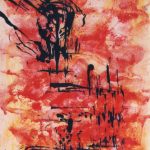 Impression-noires-fond-rouge / acrylique-marouflage